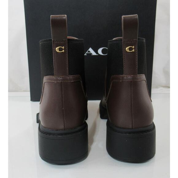 Women's Coach Lenora Leather Pull On Lug Sole Booties Maple Brown Size 7 - Picture 5 of 8